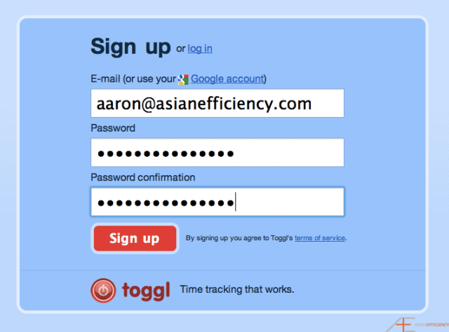 Toggl - Setup Account Toggl - Setup Account
